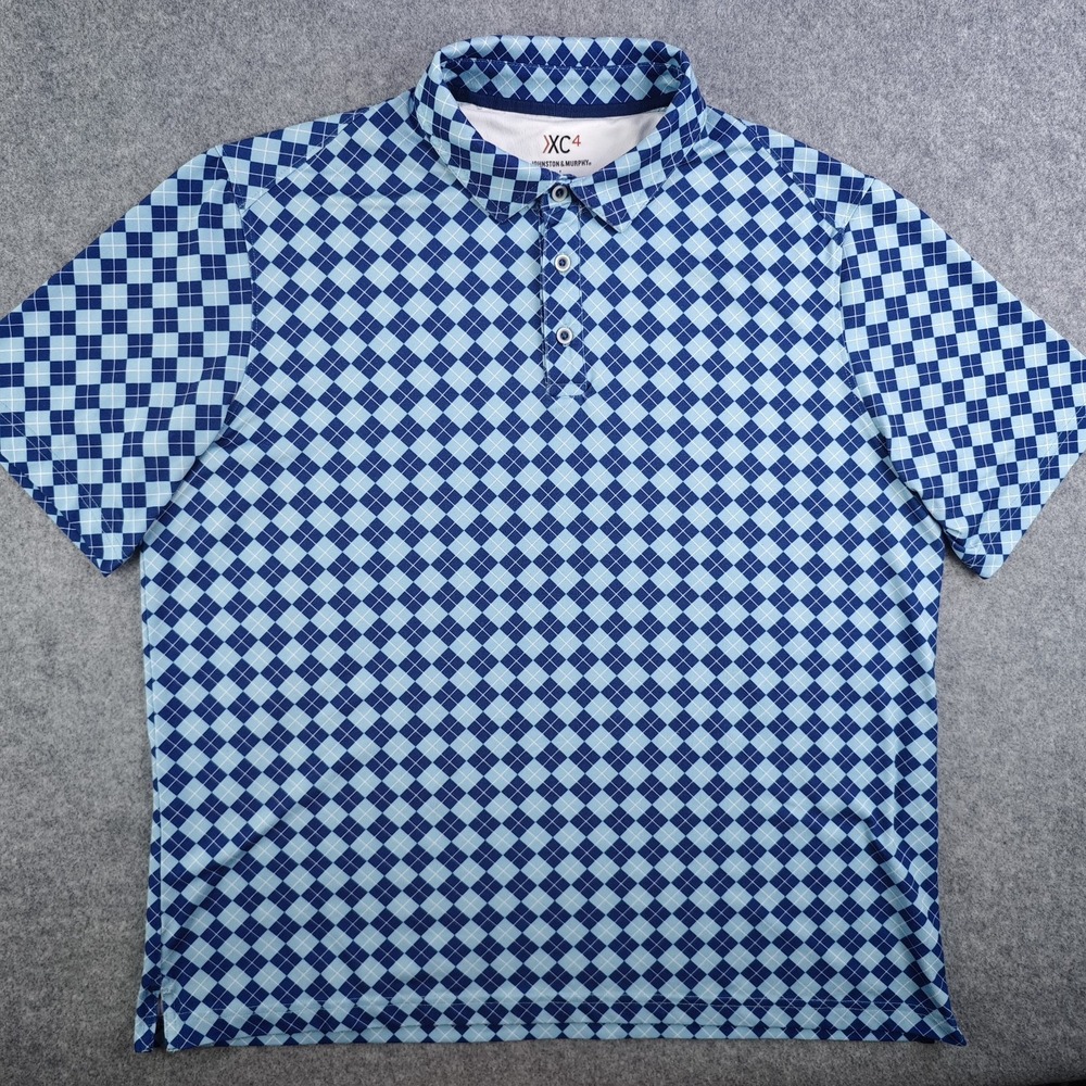 Johnston Murphy XC4 Polo Mens Large Blue Agryle Geometric Performance Stretch